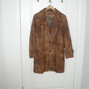 Mottled Brown Leather Trench Coat